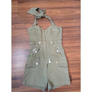 Entry Olive Green Corset Halter Romper - Size Small- Utility Y2K Festival